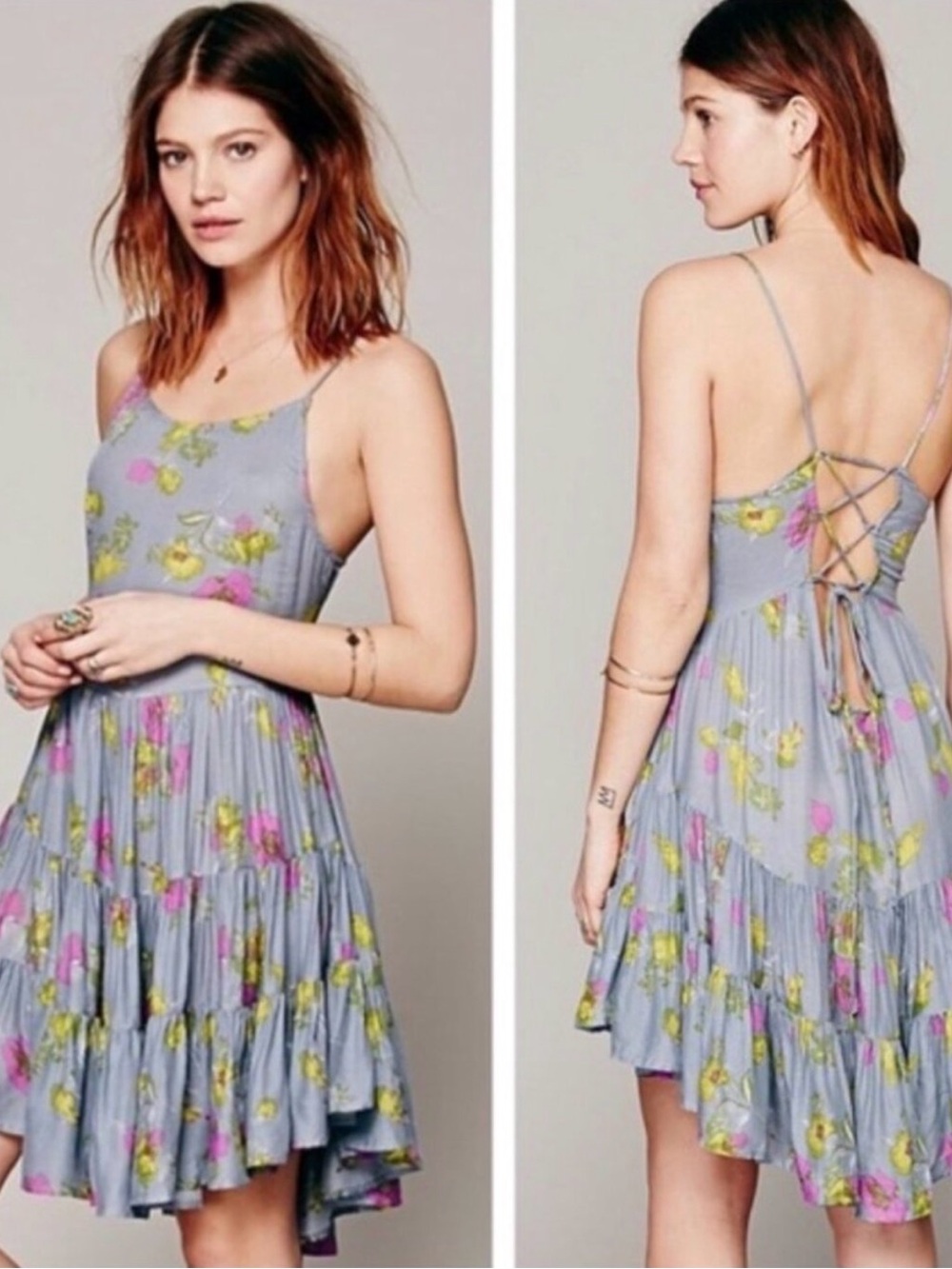 Free People Lavender Floral Lace-Up Back Sundress - Picture 1 of 3